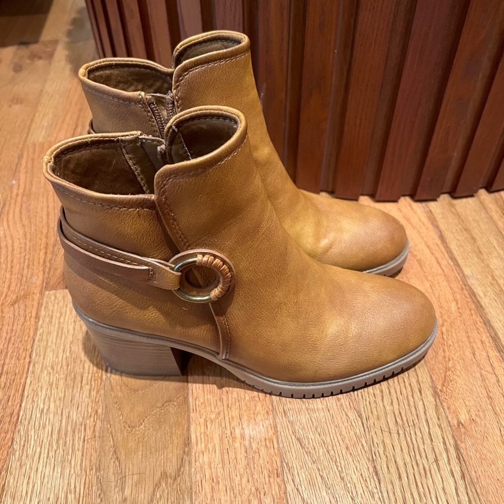 BareTraps Tan Ankle Booties with Double Buckle Detail